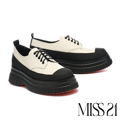 厚底鞋 MISS 21 Y3K少女撞色異材質綁帶大頭厚底鞋-白
