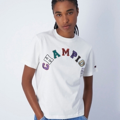 Champion 官方直營-女款 刺繡LOGO寬版短袖TEE(白)
