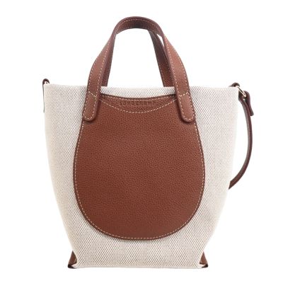 LONGCHAMP COMPLICE系列斑點棉質帆布前口袋手提/斜背兩用包(小/淡紅褐)
