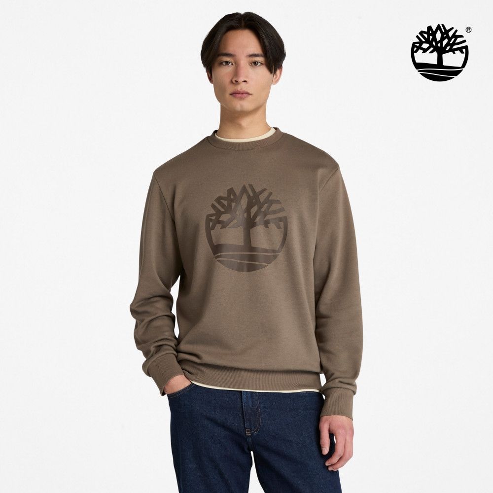 Timberland官方旗艦 男款咖啡色大LOGO圓領長袖上衣|A6K47BK0