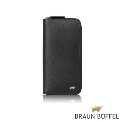 【BRAUN BUFFEL 德國小金牛】台灣總代理 亞當 8卡拉鍊長夾-黑色/BF504-601-BK