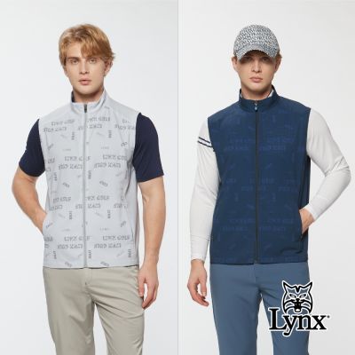 【Lynx Golf】男款四面彈性吸濕排汗環保紗線塗鴉感印花立領背心(二色)
