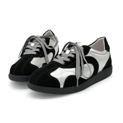 Robinlo 影線行旅拼接Q軟真皮德訓鞋復古休閒鞋 GIORGIA 銀曜黑