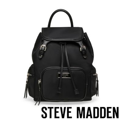 STEVE MADDEN-字母緹花織帶尼龍大容量束口後背包BHUNDO-N-黑色
