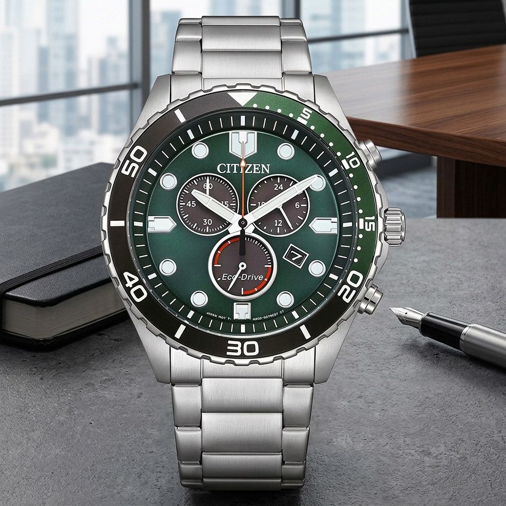 CITIZEN 星辰 Diver-Design 運動潛水風格 光動能三眼計時手錶 開學換新季 送禮推薦-43mm AT2561-81X