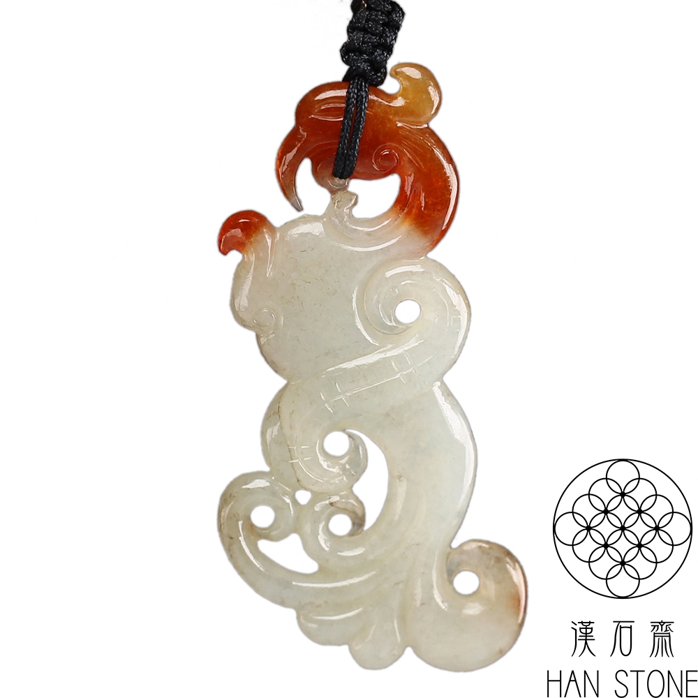 美品‼️天然本翡翠 レア、紅白玉肉【浴火鳳凰・富貴牡丹】彫刻