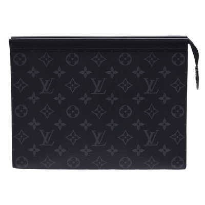 LV Louis Vuitton路易威登 M61692 Pochette Voyage MM系列Monogram Eclipse帆布拉鍊手拿包