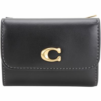 COACH C字母滑面牛皮可拆外接拉鍊袋短夾(黑色)