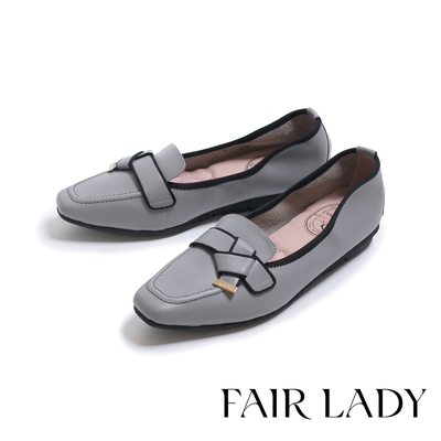 FAIR LADY 我的旅行日記 簡約扭結羊皮平底樂福鞋 岩灰 (502927)