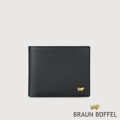 【BRAUN BUFFEL 德國小金牛】台灣總代理 HOMME-M 8卡男夾(金色LOGO款)-黑色/BF306-TW313-BK