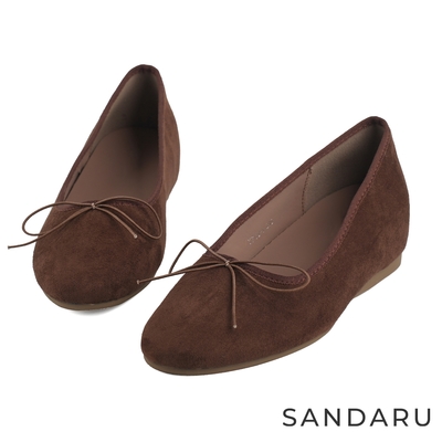山打努SANDARU-娃娃鞋 蝴蝶結內增高芭蕾舞圓頭鞋-咖啡