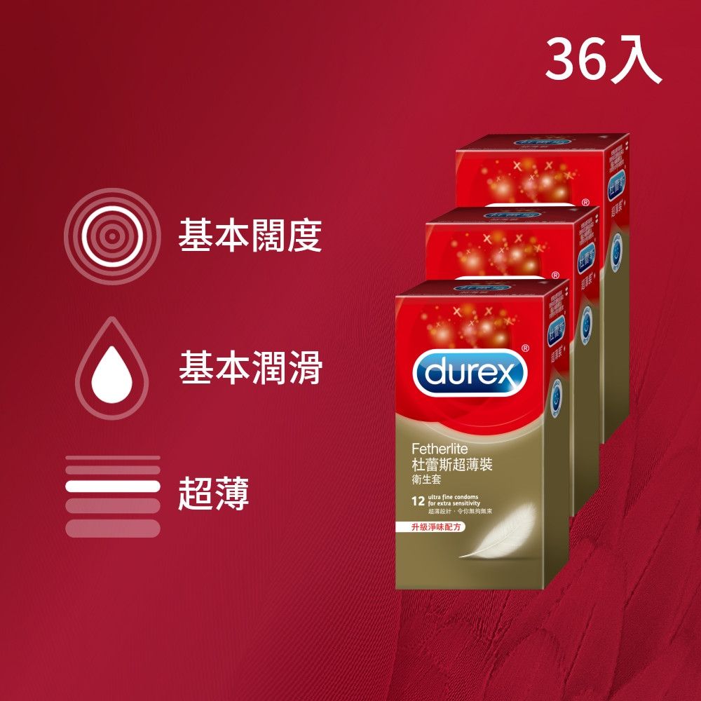 【Durex 杜蕾斯】超薄裝衛生套/保險套3盒(共36入)
