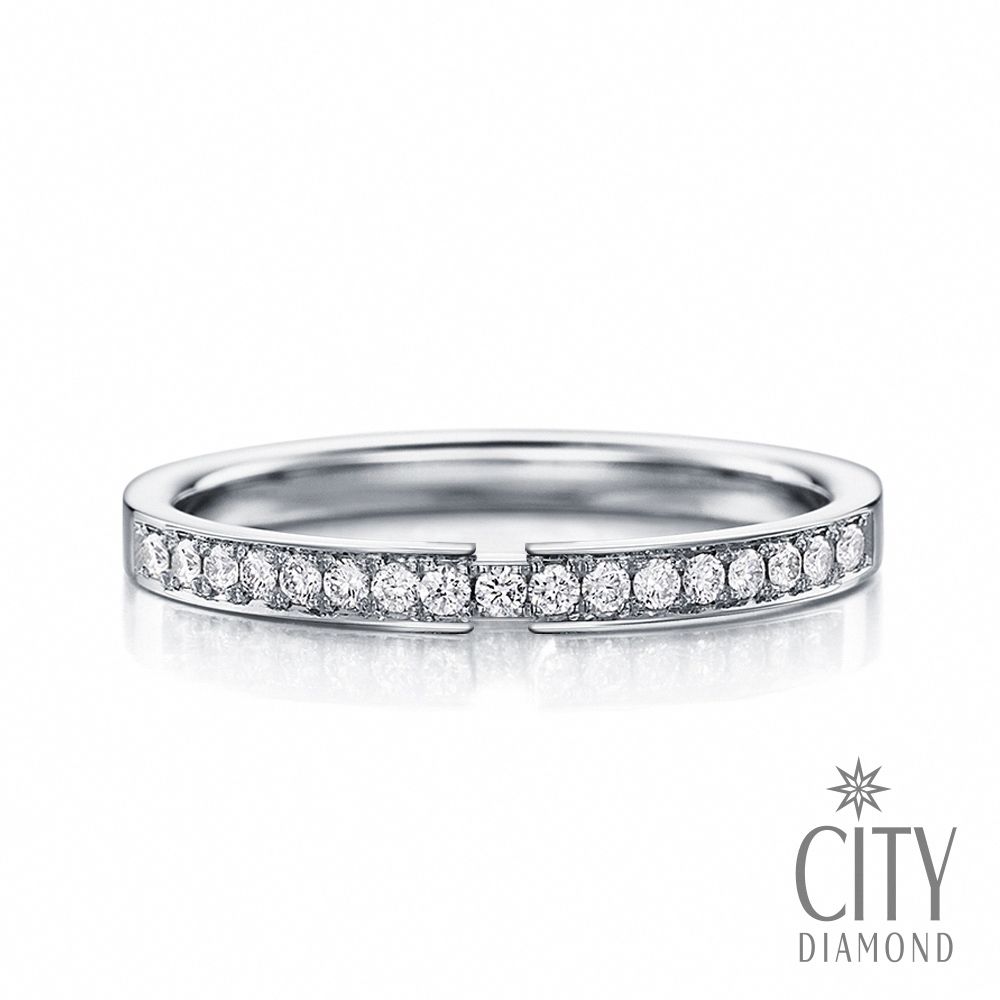 【City Diamond 引雅】『流光』14K天然鑽石10分白K金戒指 鑽戒 線戒 女戒 對戒(璀璨流光系列)