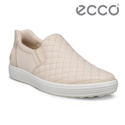 ECCO SOFT 7 W 經典菱格紋皮革套入式休閒鞋 女鞋 石灰色