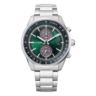 CITIZEN GENT S 光動能翱翔世界計時腕錶-銀x綠-CA7030-97W-41mm