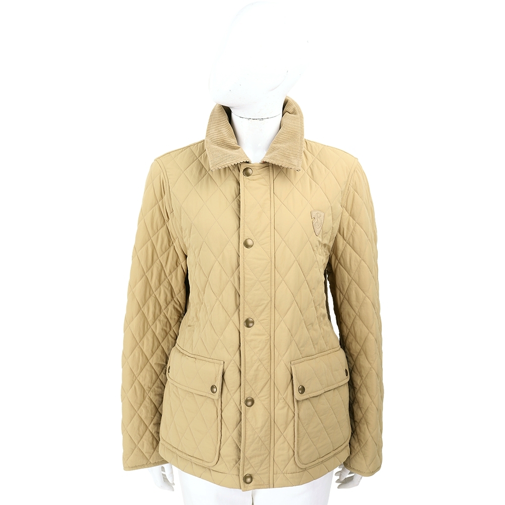 BURBERRY 巴寶莉 燈芯絨領格紋襯裡尼龍衍縫卡其色巴恩風外套 夾克