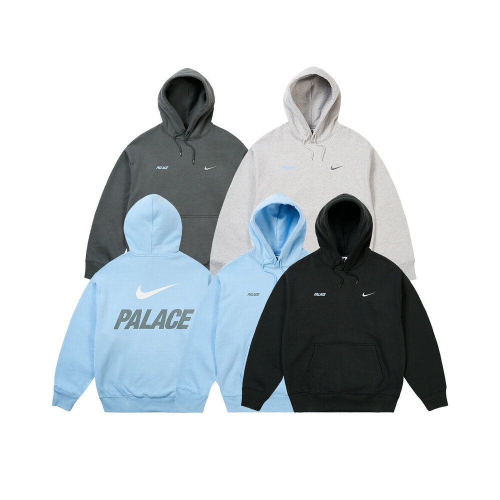 Palace x Nike Font Swoosh Hood 帽T 炭灰/淺灰/黑/天藍P28NHD00