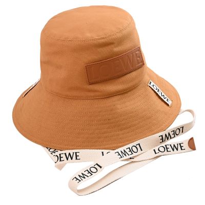 LOEWE Fisherman 經典皮革LOGO帆布綁帶漁夫帽/遮陽帽(咖)