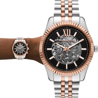 Michael Kors MK Lexington 都會時尚鏤空機械錶 男錶 夏日煥新提案 送禮推薦-黑x玫瑰金框/44mm MK9266
