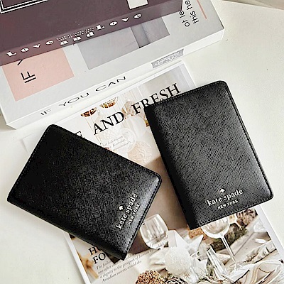 KATE SPADE Staci防刮皮革對開護照萬用夾(黑色)