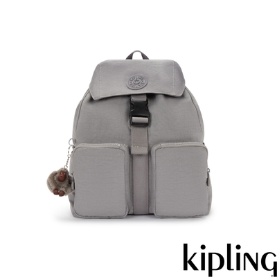 Kipling 霧灰色大容量多袋收納後背包-ALDINE