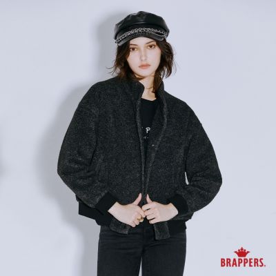 BRAPPERS 女款 立領毛絨排釦外套-黑灰