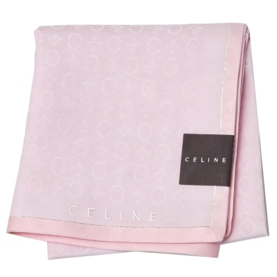 CELINE 淺粉滿印經典凱旋暗紋圖騰字母LOGO帕領巾(52CM)