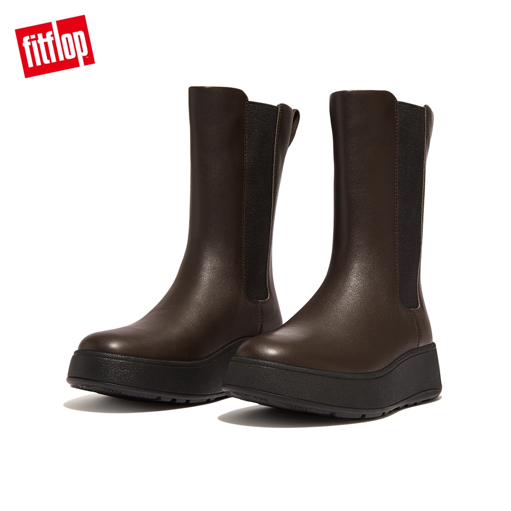 【FitFlop】F-MODE LEATHER FLATFORM HIGH CHELSEA BOOTS全皮革厚底中筒靴-女(巧克力棕) (巧克力棕)