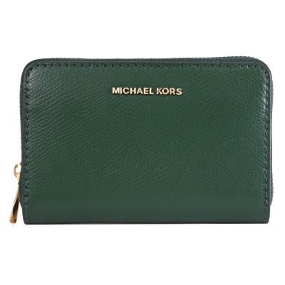 MICHAEL KORS Jet Set 經典荔枝皮革ㄇ字拉鍊零錢夾(深綠)