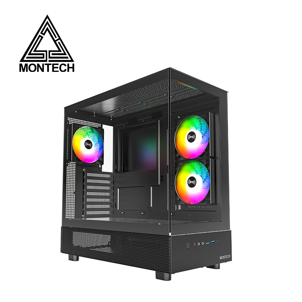 MONTECH 君主 XR 黑 全景玻璃透側機殼 (ATX/Type-C/內建風扇側2後1/無A柱/顯卡420mm/塔散175mm)