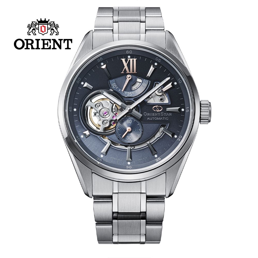 ORIENT STAR 東方之星 OPEN HEART系列 鏤空機械錶 鋼帶款 全球限量版 灰藍色 RE-AV0132L - 41.0mm