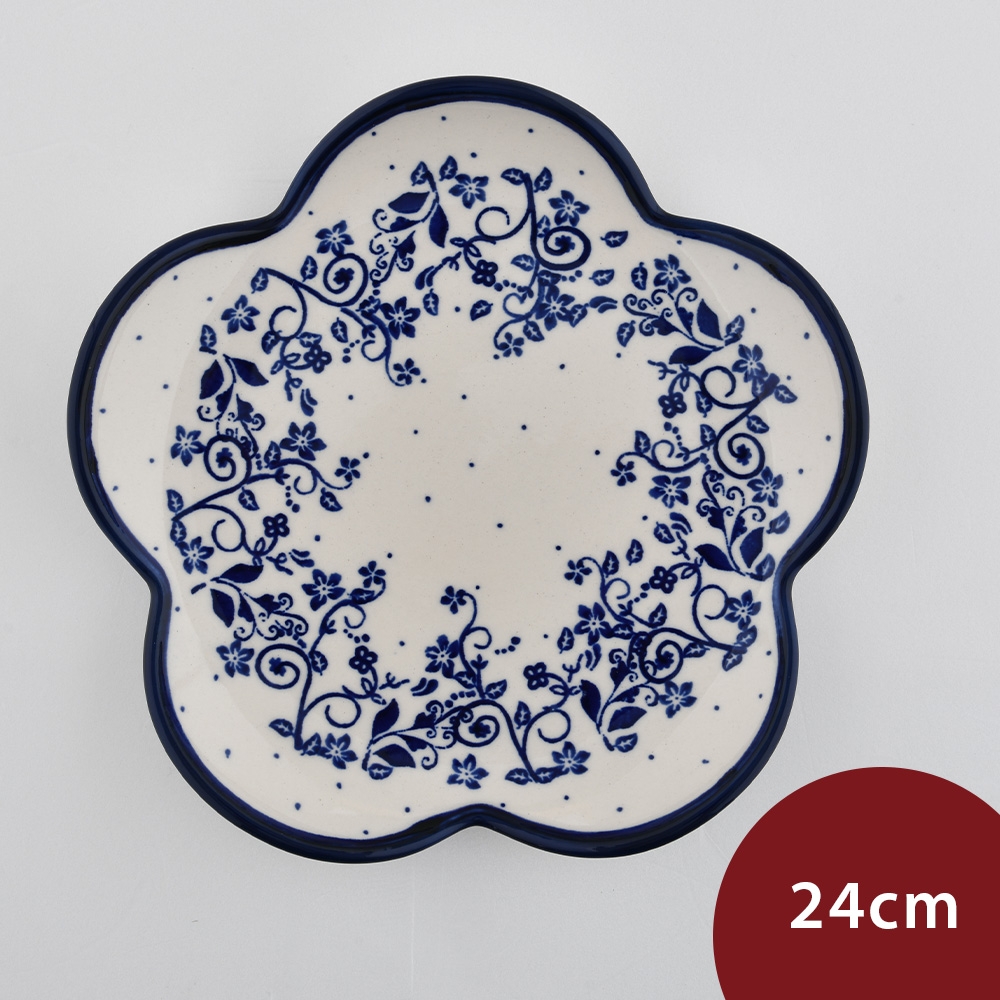 波蘭陶 悠藍花徑系列 花形深盤 24cm 波蘭手工製 陶瓷盤 菜盤 水果盤 點心盤