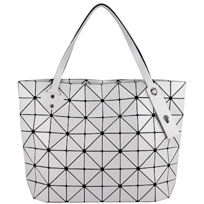 ISSEY MIYAKE 三宅一生 BAOBAO 白灰色皮質三角格7x10拉鍊托特包-展示品