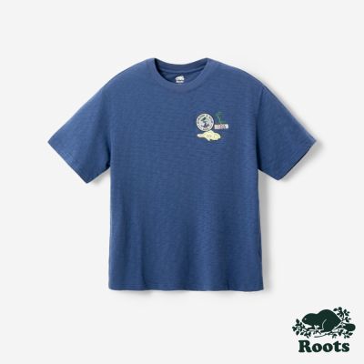 Roots男裝-NATURE LOGO 短袖上衣-午夜藍