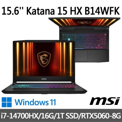 MSI微星 Katana 15 HX B14WFK-689TW 15.6吋 電競筆電 (i7-14700HX/16G/1T SSD/RTX5060-8G/Win11)