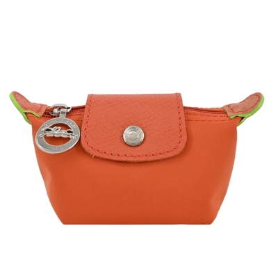 LONGCHAMP LE PLIAGE GREEN系列撞色再生尼龍水餃零錢包(胡蘿蔔橘)