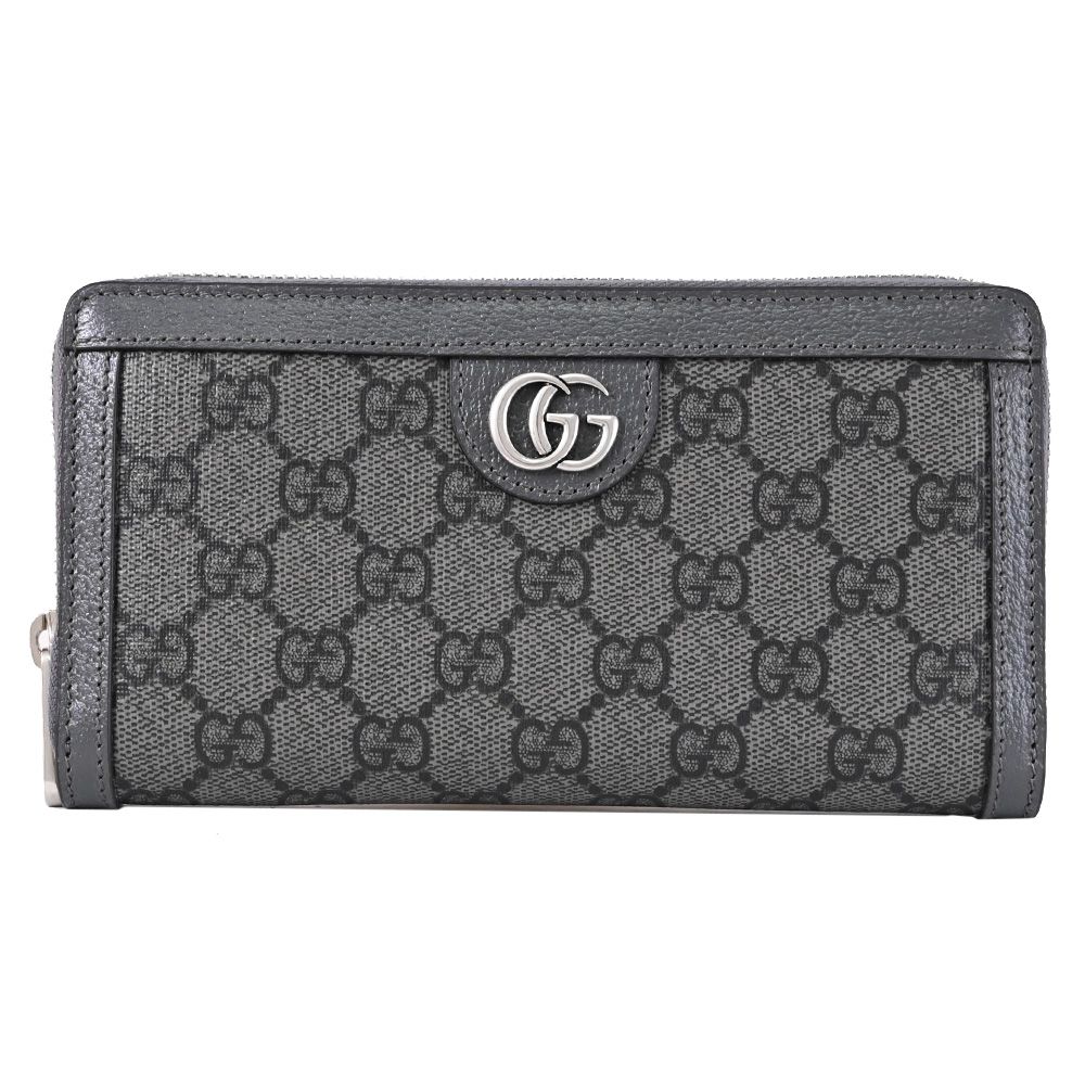 GUCCI Ophidia GG Supreme 金屬LOGOㄇ字拉鍊長夾(灰)