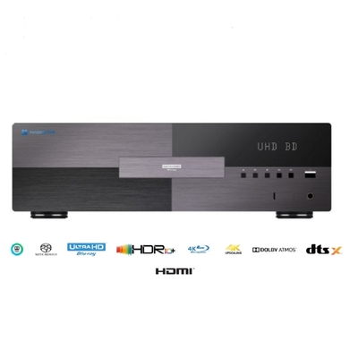 MAGNETAR UDP900 是一款高效能4K UHD通用光碟播放器，支援4K畫質升級，提供優異立體聲音效。採用黑色系設計，尺寸445 x 133 x 321 mm，重量15.5KG，產地中國，電源110V，保固1年。適合追求高畫質娛樂的使用者，無WiFi與藍芽功能，配件齊全。