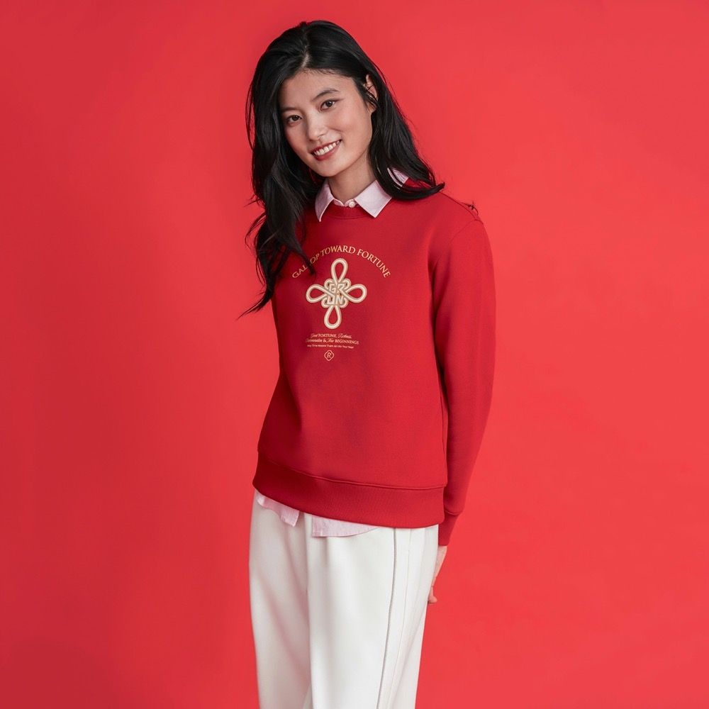 GIORDANO 女裝寬鬆圓領印花大學T Horse to Success系列