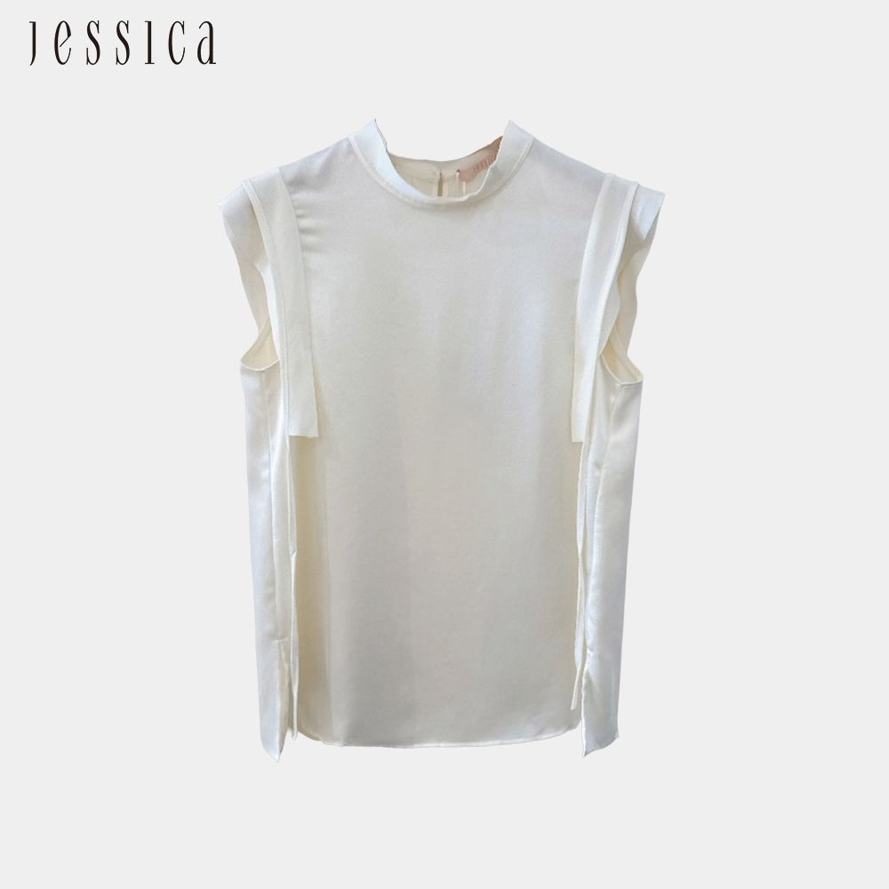 JESSICA - 百搭簡約層次荷葉邊無袖上衣 （米）J63307
