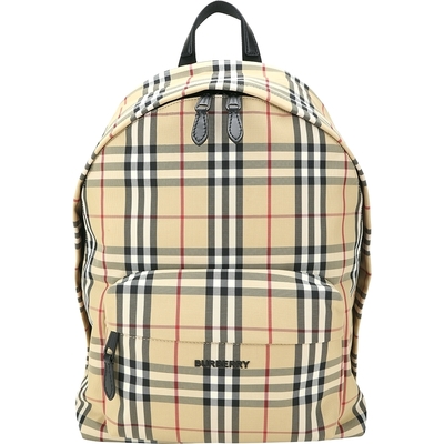 BURBERRY 巴寶莉 Vintage 字母標誌 格紋尼龍後背包(典藏米色)