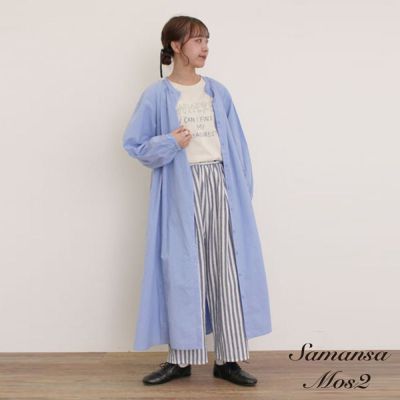 【Samansa Mos2】側邊蕾絲花紋排釦無領襯衫洋裝