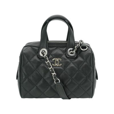 Chanel 香奈兒 粒紋牛皮銀釦二用保齡球包-小(AS5578-黑)