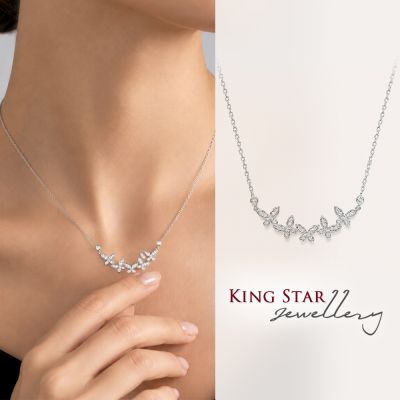 King Star 天然鑽石項鍊套鍊 滿鑽蝴蝶設計