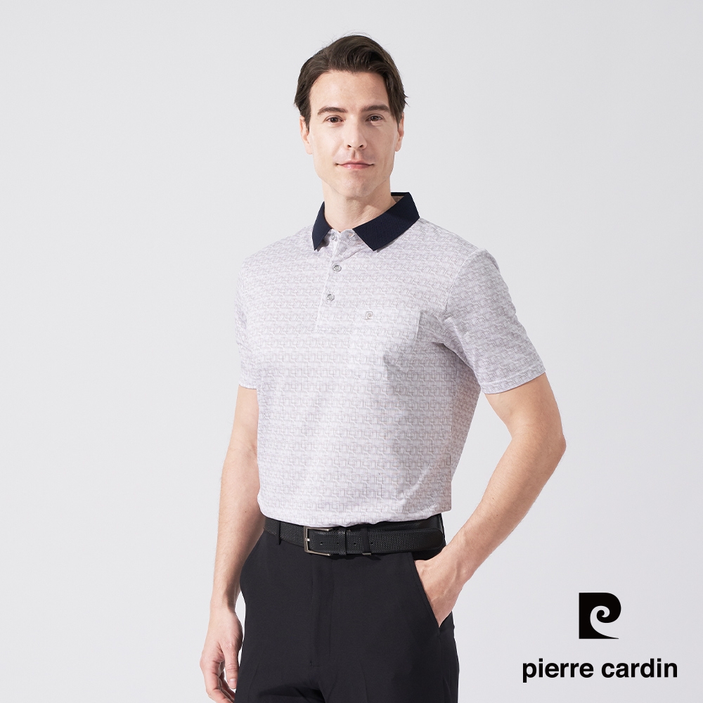 pierre cardin 皮爾卡登 男款 幾何印花短袖POLO衫-淺卡其色(5247269-84)