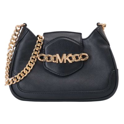 MICHAEL KORS 大MK 金鎖鍊鍊帶暗釦肩斜背包(黑色)mini 款
