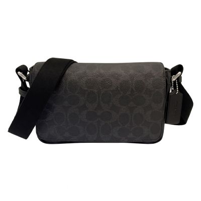 【COACH】C LOGO掀蓋男中性款兩用肩背斜背包(黑)