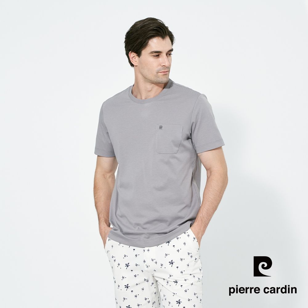 pierre cardin 皮爾卡登 男款 抗菌素色短袖圓領上衣-灰色(5257284-95)
