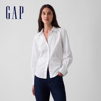 【GAP】有機棉府綢修身襯衫-白色(910228)