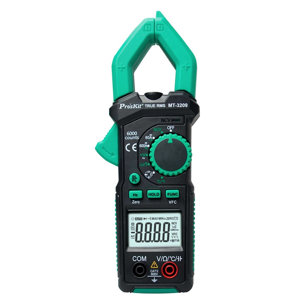 台灣寶工Proskt真有效值3 5/6數位量程自動鉗型萬用電錶MT-3209三用鉤錶(鉗寬3cm;VFC變頻測量LoZ低阻抗電壓測量) | 電流表/三用 電表|